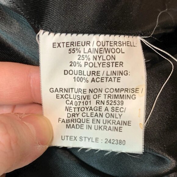 Utex Design Wool Blend Faux Fur Buttoned Hooded Coat Jacket Gray Black Sz Small - Picture 8 of 9